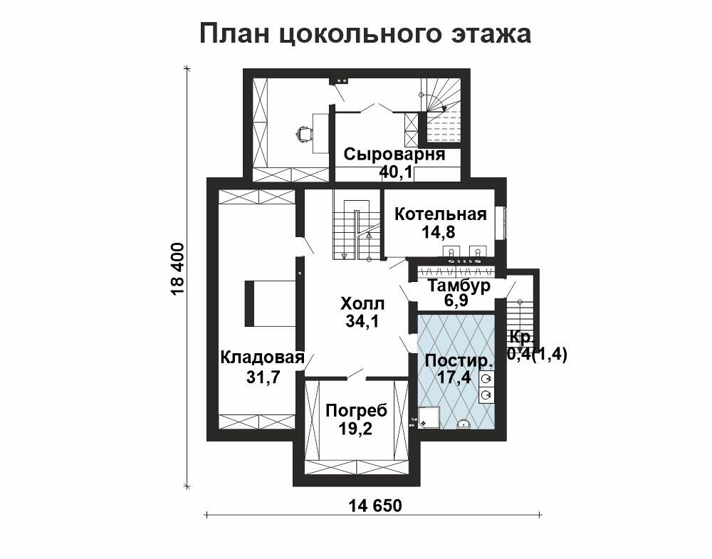 (475м2, 21х16м) Готовый проект трехэтажного дома из газобетона с подвалом и панорамными окнами - AS-2506 - фотография № 3