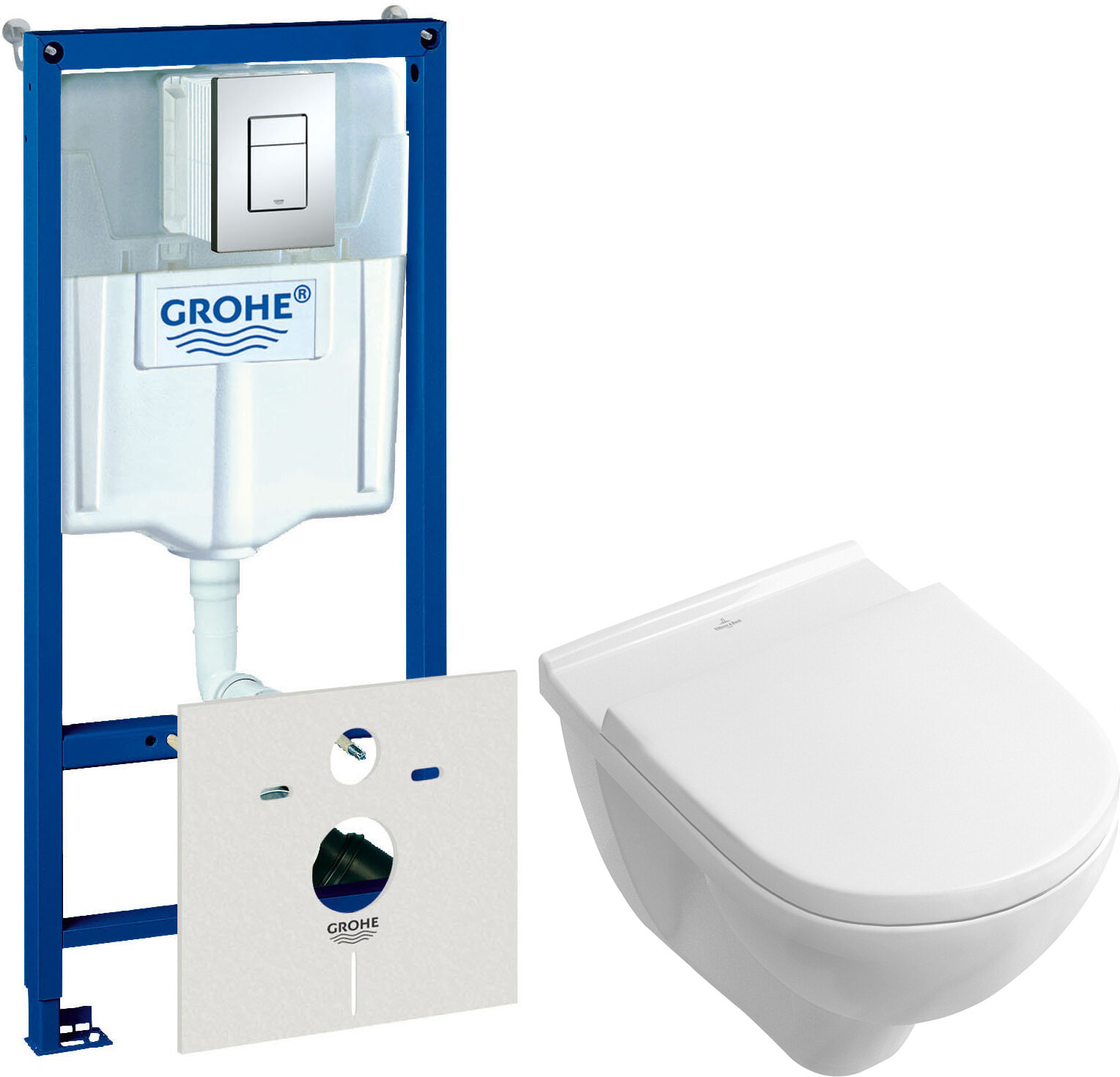 Комплект Система инсталляции Grohe Rapid SL 38775001 4 в 1 с кнопкой смыва + Унитаз подвесной Villeroy & Boch O.Novo 5660 H101 alpin