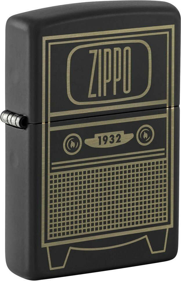 Зажигалка ZIPPO Vintage TV Design с покрытием Black Matte, латунь/сталь, черная, 38x13x57 мм - фотография № 1