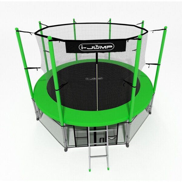 Каркасный батут i-Jump10ft green лестница, защитная сетка 180 см, диаметр 3.05 м, макс. нагрузка 150 кг