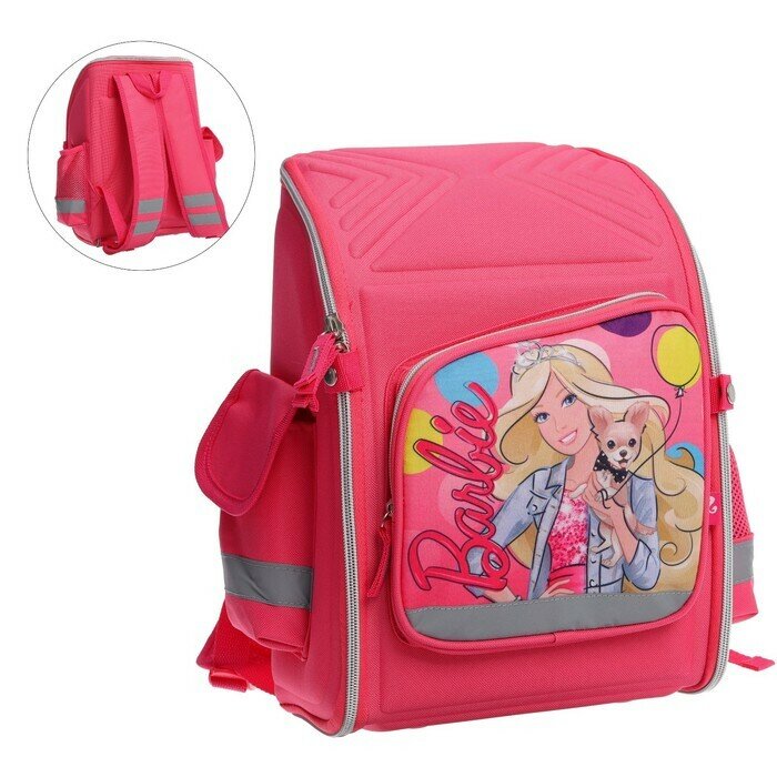 Рюкзак каркасный + пенал и мешок для обуви, 34,5 x 26 x 13 мм, Barbie, подарок-кукла, розовый. Товар уцененный