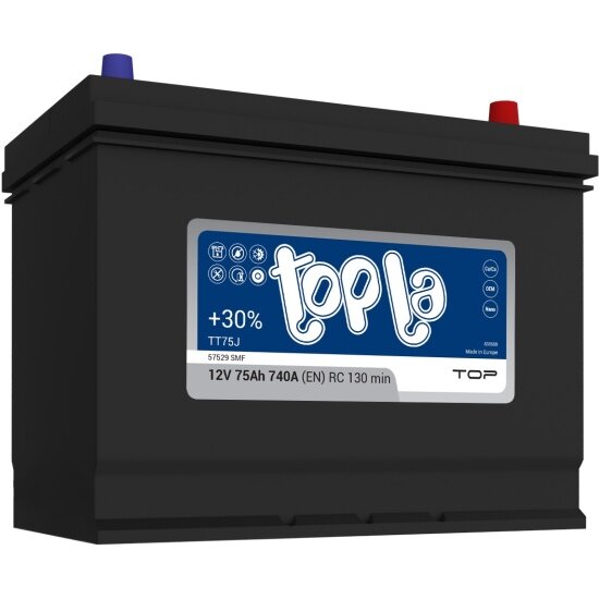 Аккумулятор TOPLA Top JIS TT75J 57529 SMF (118875), 269x173x218, обратная полярность, 75 Ач