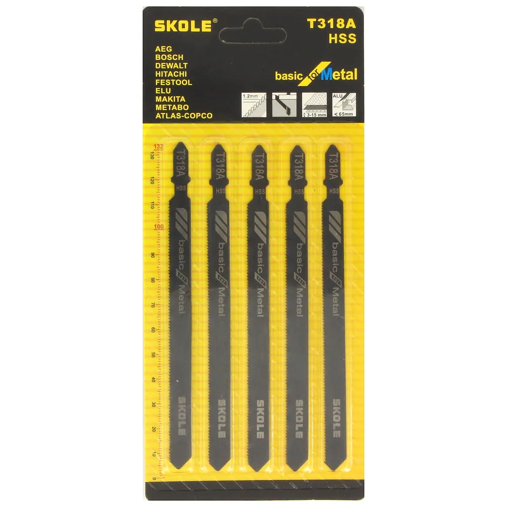 фото Пилка для лобзика 5шт по металлу T318A прямой рез Skole