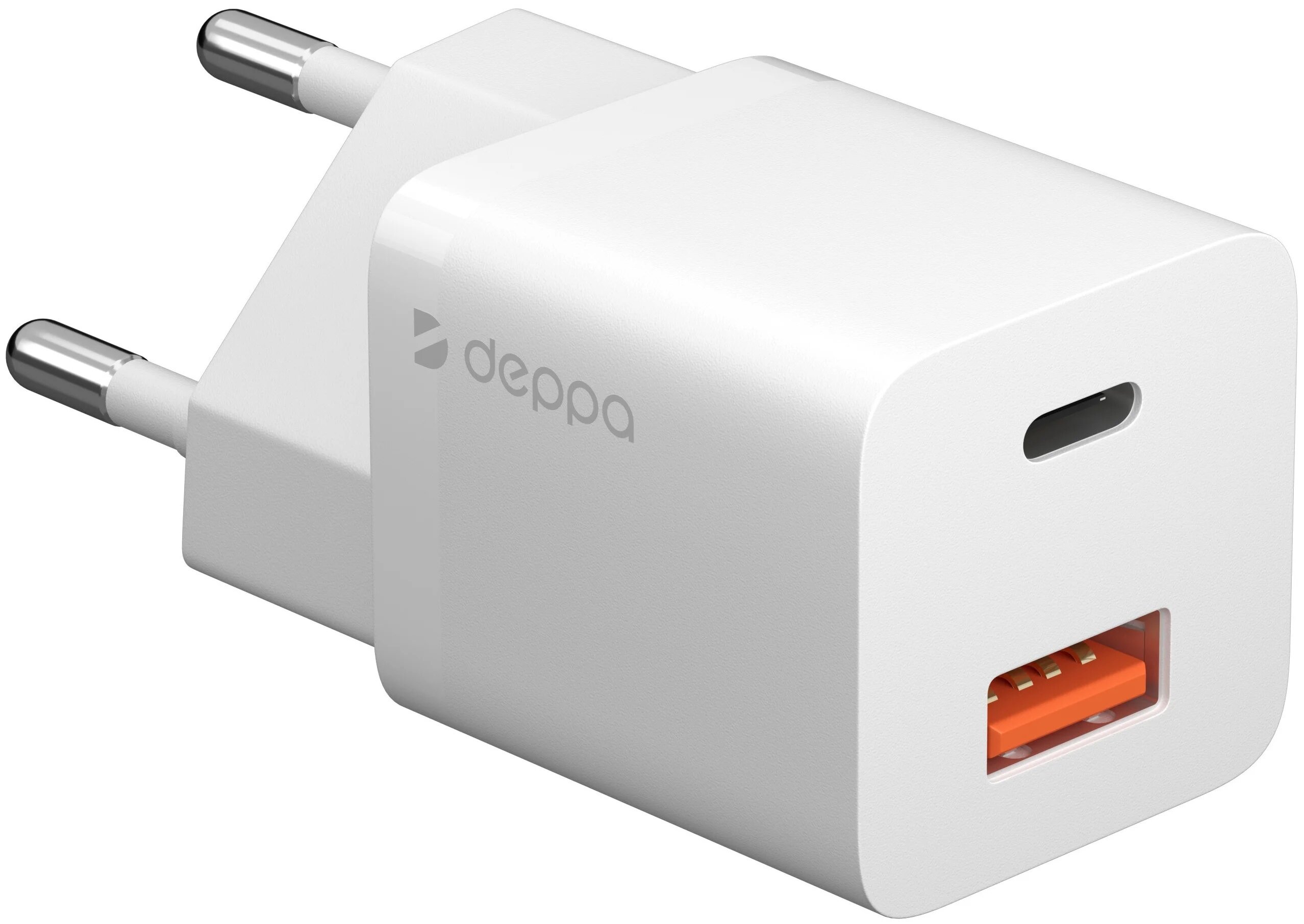 Сетевое зарядное устройство Deppa GaN Wall Charger USB-C+USB-A, белый (RU)