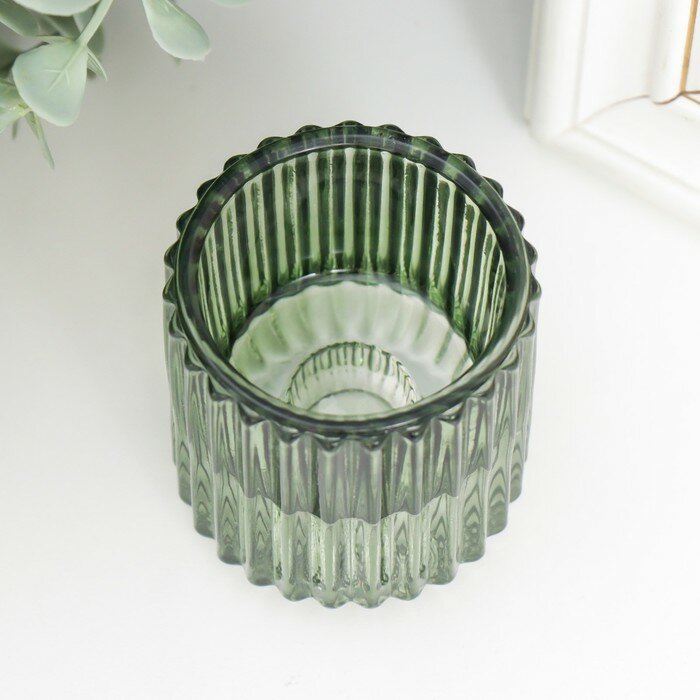 RAYDAY Подсвечник стекло на 1 свечу "Долли" d-2,5 см, 4 см зелёный 6х5х5 см - фотография № 3