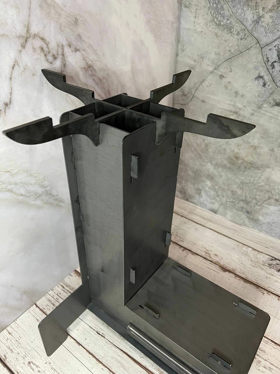Печь походная турбо, ракета, разборная, щепочница, для казана и сковороды высота 46 см (без покраски) - фотография № 2