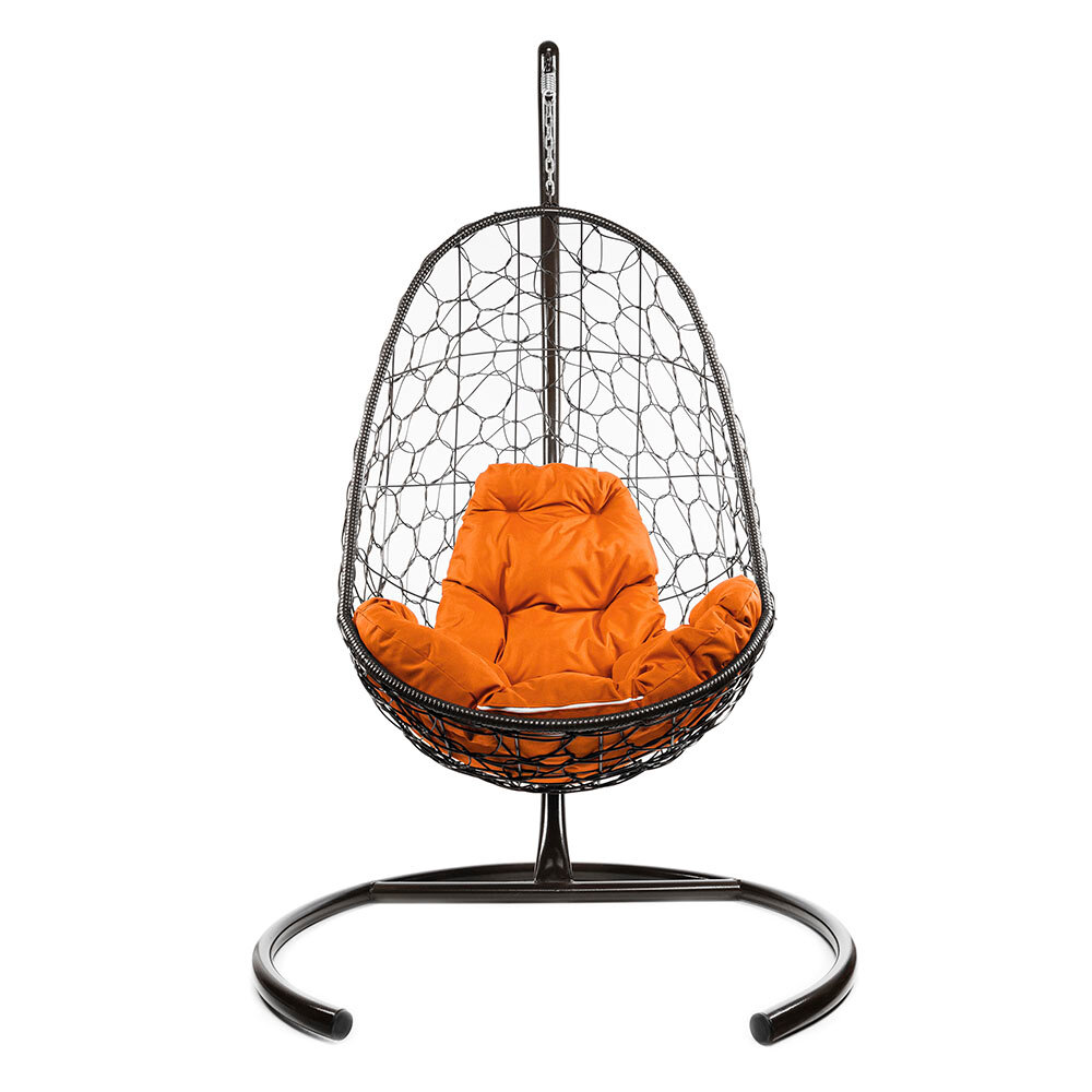 Подвесное кресло из ротанга "Овал" коричневое с оранжевой подушкой 830х700х1190 M-Group