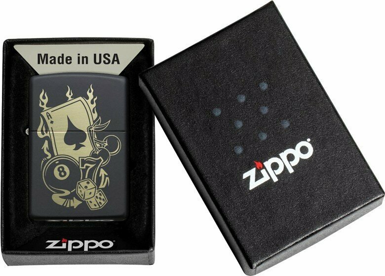 Zippo Зажигалка Black Matte Gambling Design