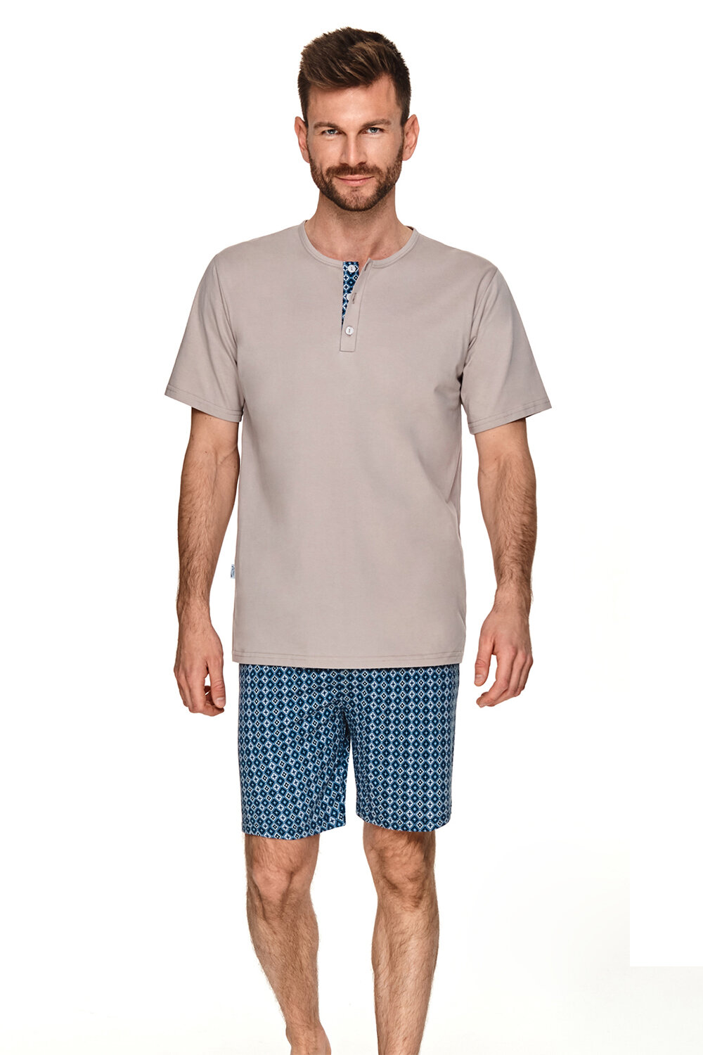 Пижама мужская TARO Maksim 2736-01, футболка и шорты, бежевый, хлопок 100% (Размер: L)