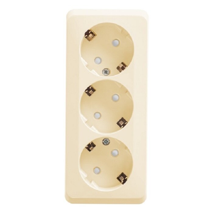 фото Розетка тройная с/з со шторками Этюд кремовая (комплект из 2 шт.)