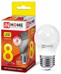 Лампа светодиодная LED-ШАР-VC 8Вт шар 3000К тепл. бел. E27 760лм 230В IN HOME 4690612020563