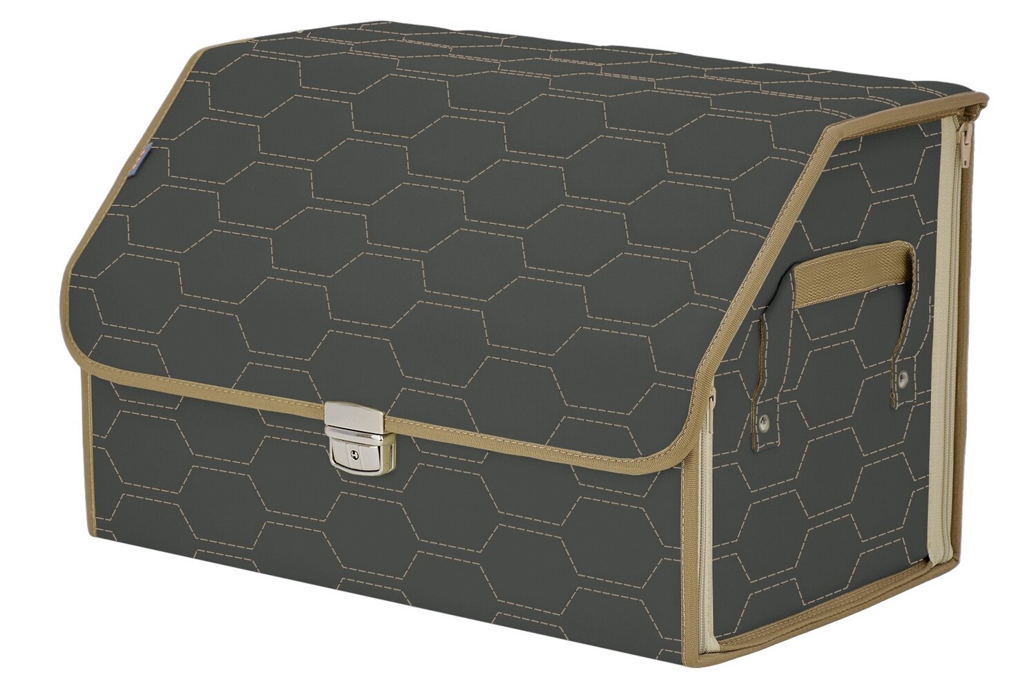 Органайзер-саквояж в багажник "Союз Премиум" (размер L). Цвет: серый с бежевой прострочкой Соты.