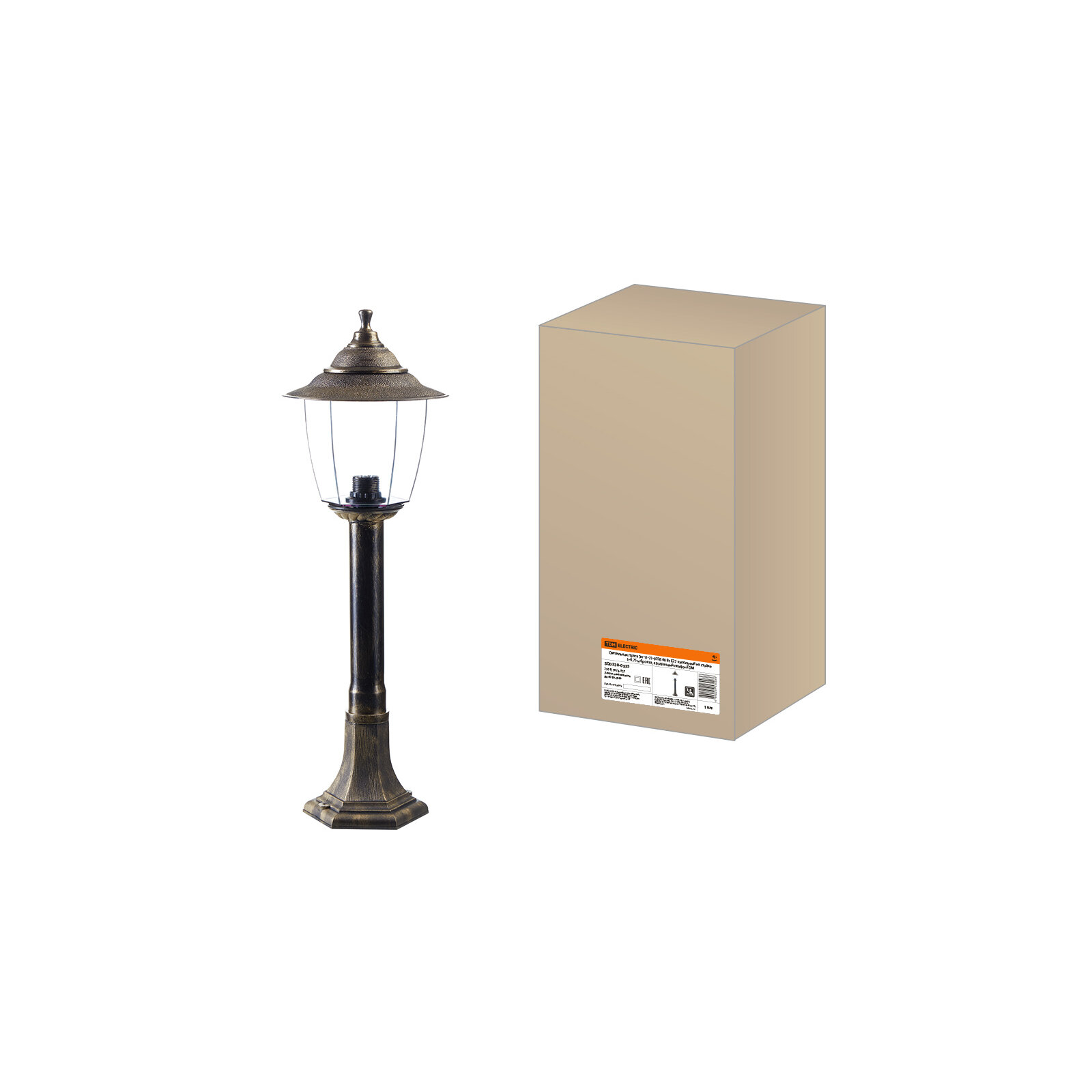 фото Светильник Прага Эл-11-73-075Б 60 Вт Е27 напольный на стойке h-0.75 м бронза, прозрачный плафон TDM SQ0330-0535 (1 шт.)