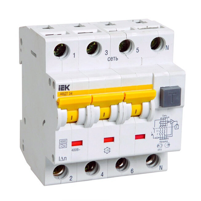 Выключатель автоматический дифференциальный АВДТ 34 3п+N 25А C 30мА тип A | код. MAD22-6-025-C-30 | IEK ( 1шт. )