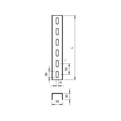 Профиль монтажный US 3 FS 30х50х2000мм толщ. 2мм U-образ. US 3 200 FS OBO 6342338 6342338