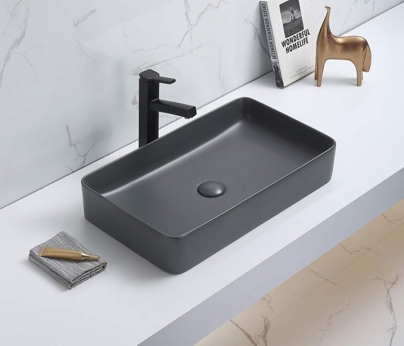 Раковина накладная CeramaLux NC 78189MDH-2 60,5х35 см, серый матовый