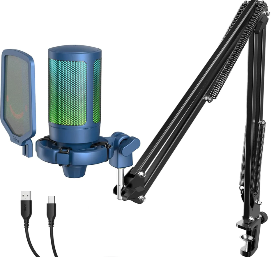 Конденсаторный USB Микрофон Fifine A6T Ampligame с RGB-подсветкой Синий