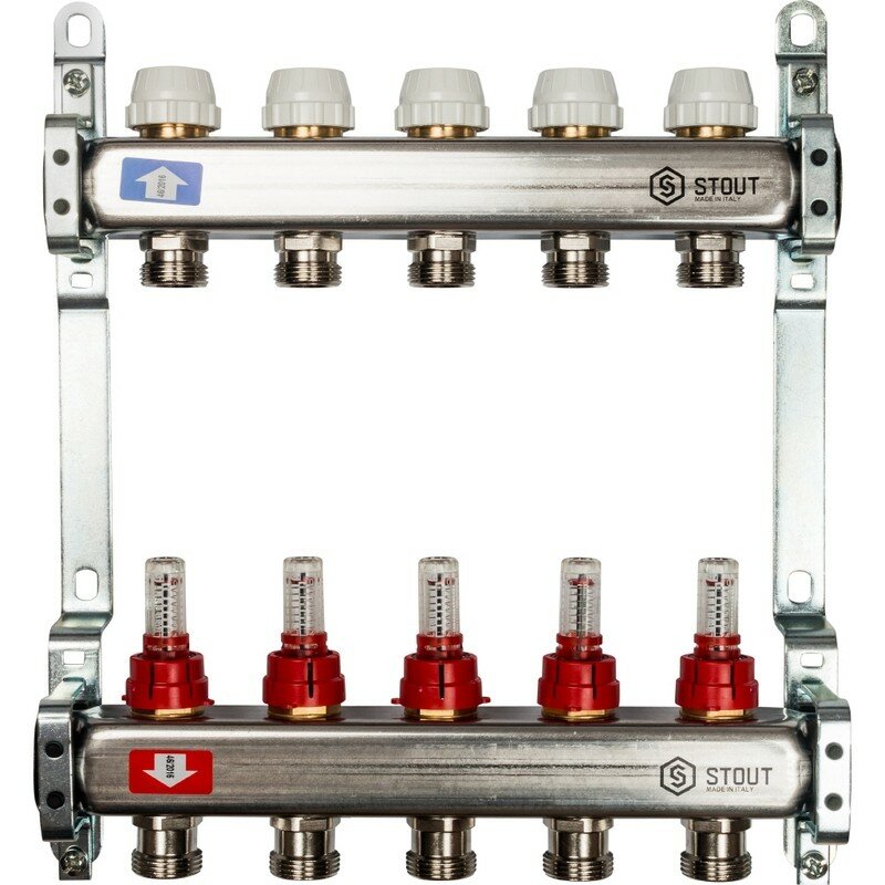 Коллекторная группа из нержавеющей стали с расходомерами на 5 выходов STOUT (SMS 0917 000005)