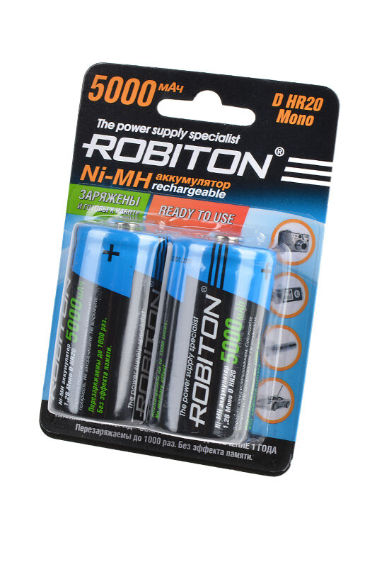 Robiton Аккумулятор Robiton Ni-MH D 5000mAh BL2, 2шт (RTU5000MHD)