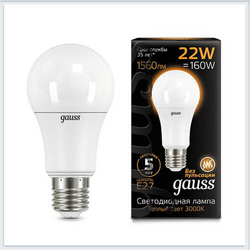 Лампа светодиодная Gauss A70 22W E27 1560lm 3000K