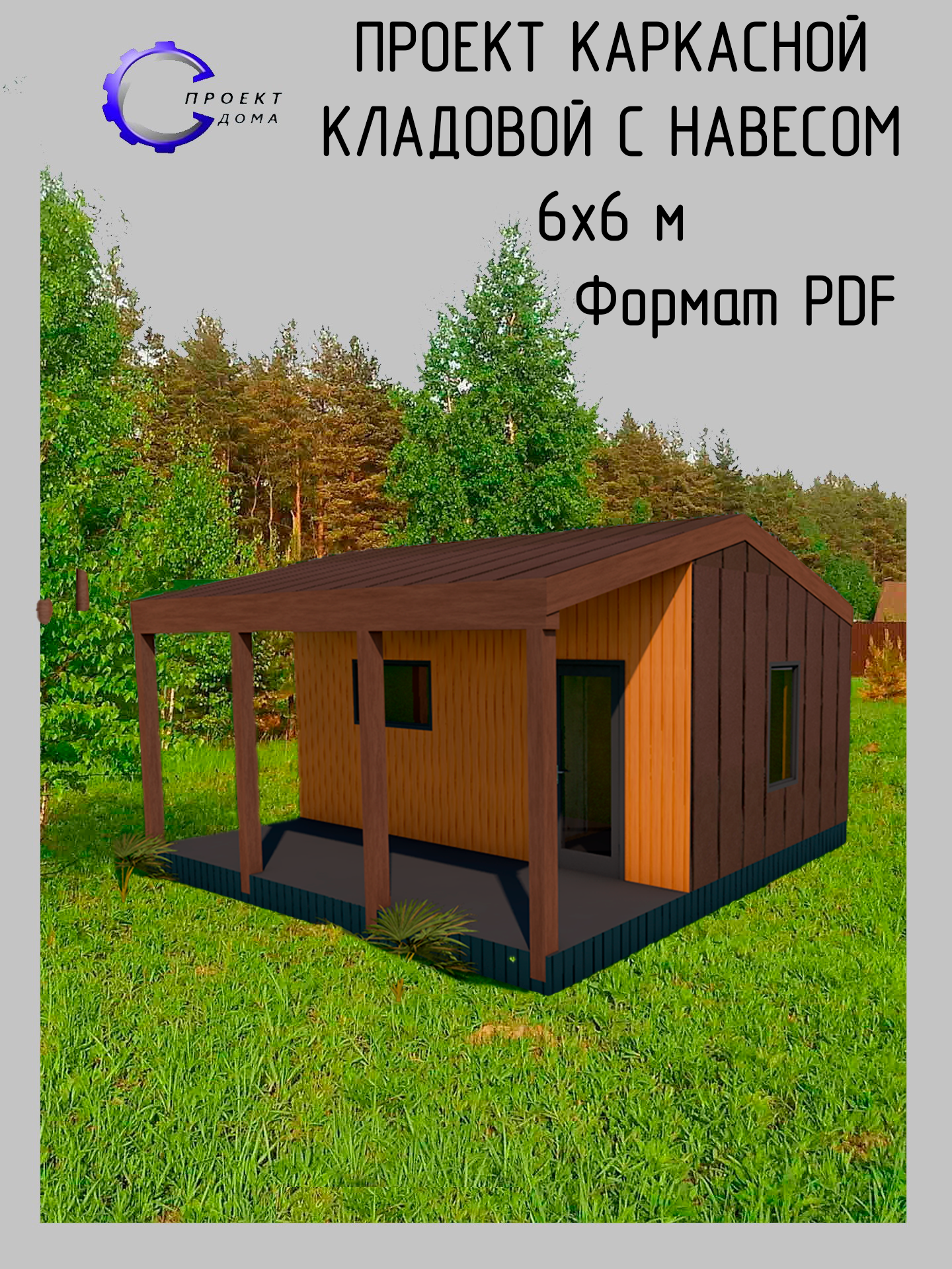 Проект каркасной кладовки с двумя помещениями и с навесом 6.0х6.0 м
