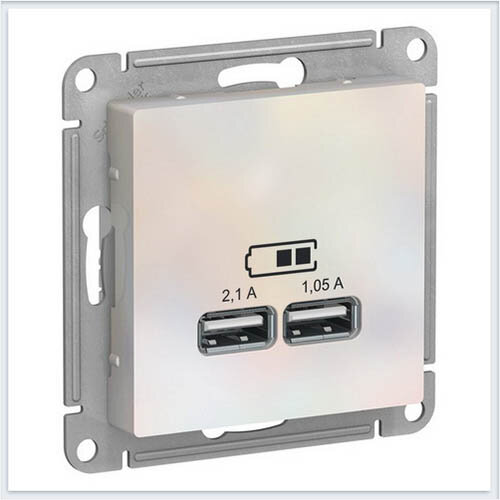 AtlasDesign USB Розетка, 5В, 1 порт x 2,1 А, 2 порта х 1,05 А, Жемчуг Арт. ATN000433