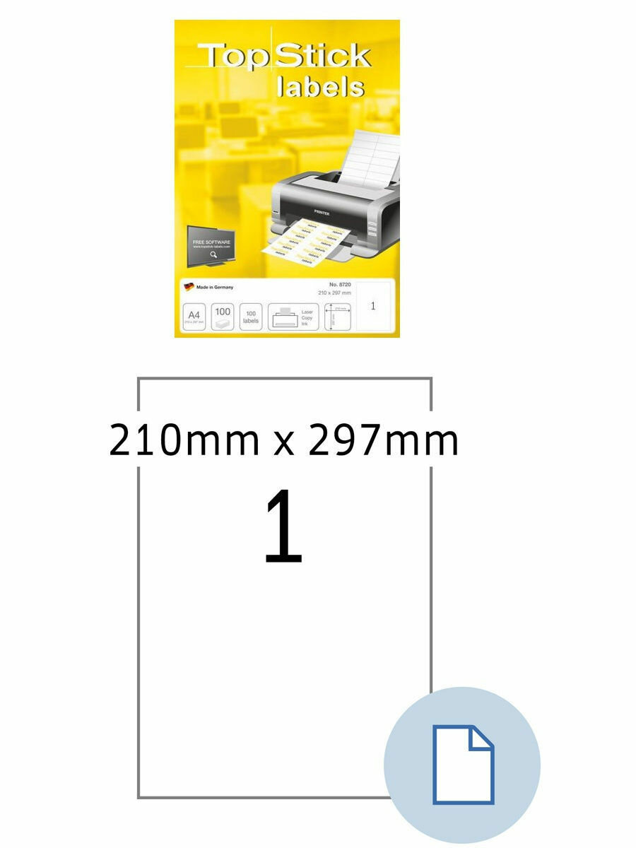 Самоклеящиеся этикетки бумажные 210*297 HERMA TOPSTICK, 100 листов (100эт)