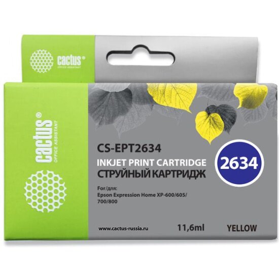 Картридж струйный CACTUS CS-EPT2634 26XL желтый (12.4мл) для Epson Expression Home XP-600/605/700/80