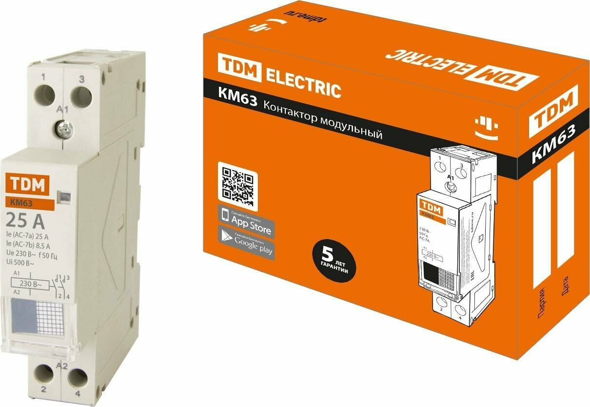 Контактор модульный TDM Electric КМ63/2-25 2P 25А 230В 2НО