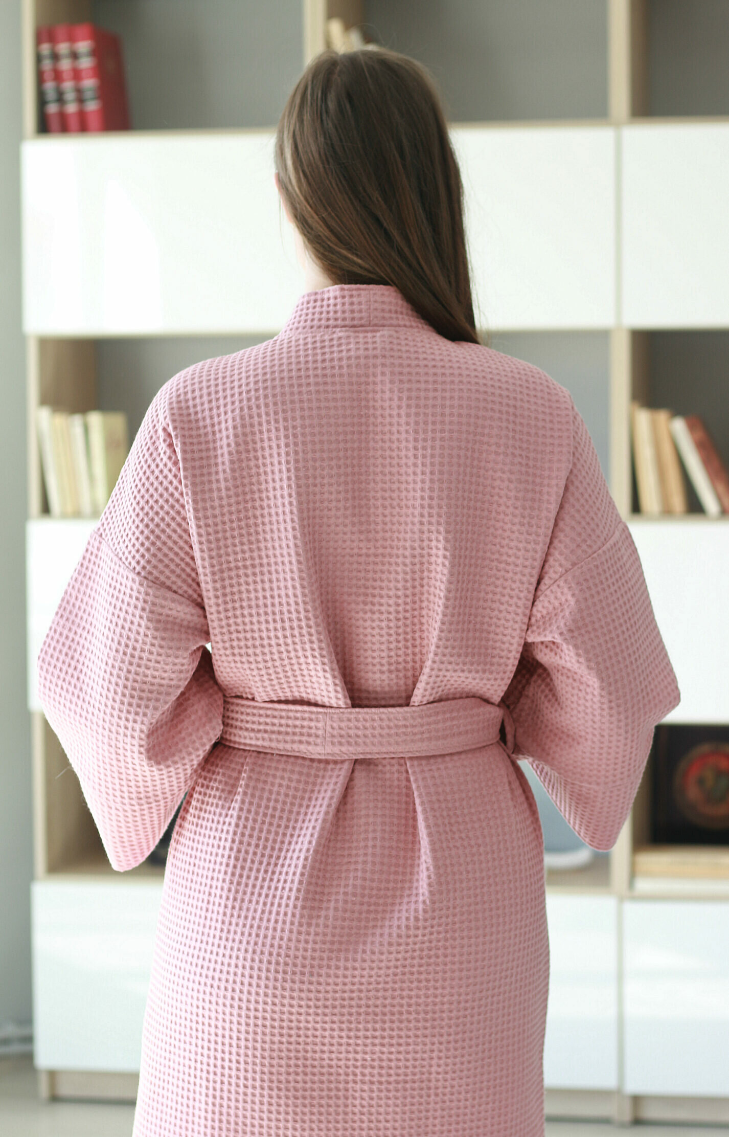 Вафельный халат ZUKI кимоно унисекс Розовый - L (48-50) - фотография № 3