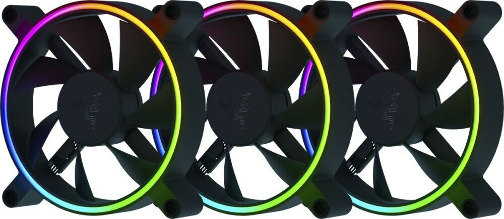 Вентилятор для корпуса Razer Kunai Chroma 120mm 3 Fans (RC21-01810100-R3M1) 3 вeнтилятора для корпуса, 120 мм, 500-2200 об/мин, 17.48-65.5 CFM, 4-pin PWM, разноцветная подсветка