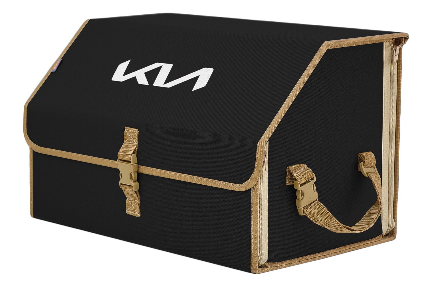 Органайзер-саквояж в багажник "Союз" (размер L). Цвет: черный с бежевой окантовкой и вышивкой KIA (КИА).