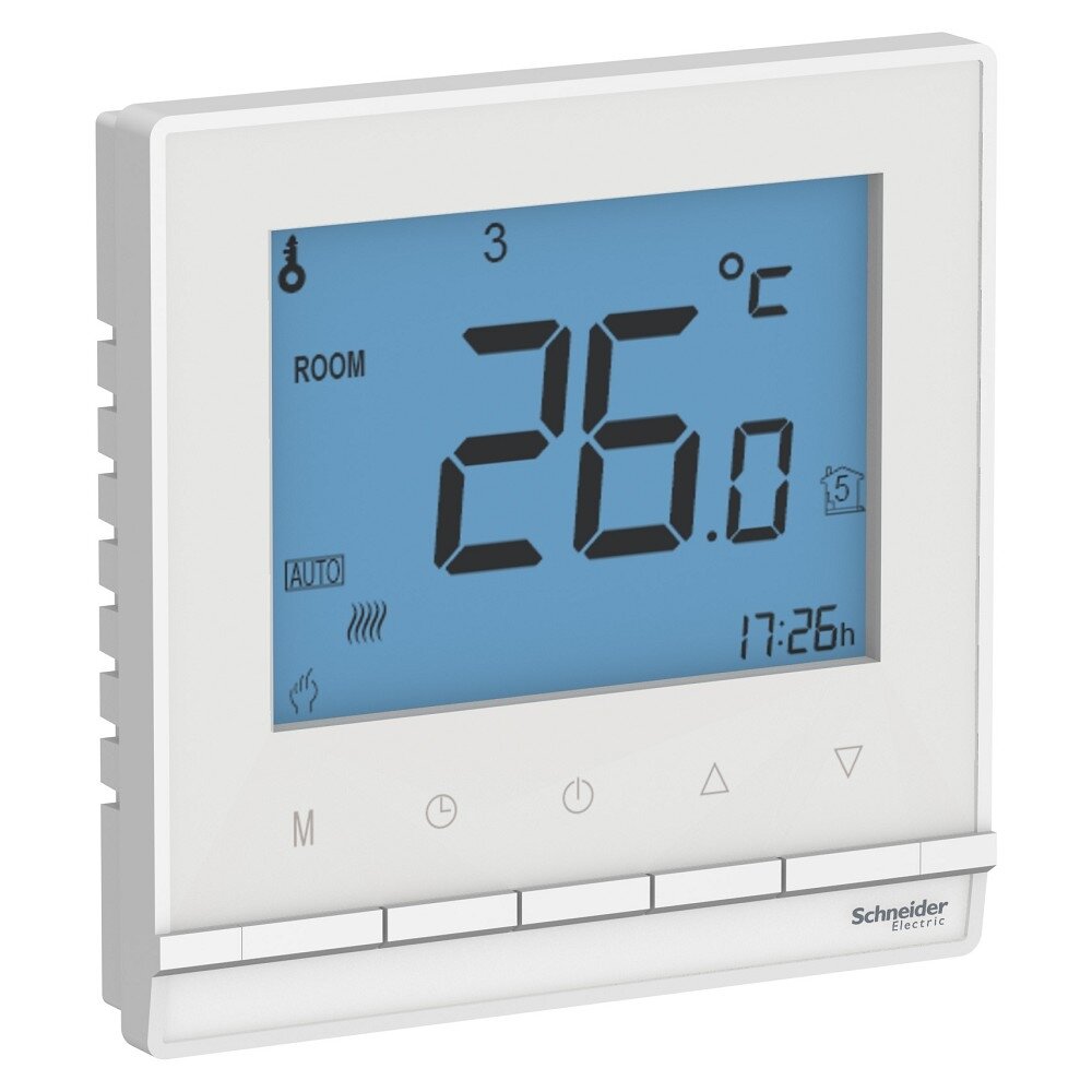 Schneider-electric ATN000138 ATLASDESIGN термостат электрон.теплого пола с датч.,от + 5 до +35 °C, 16A,в сб., белый