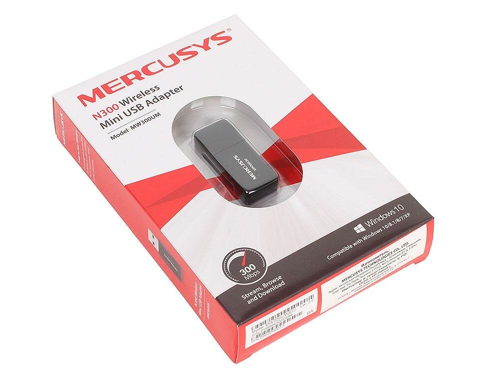 Wi-fi адаптер Mercusys N300 Wireless Mini USB Adapter MW300UM, 1шт.