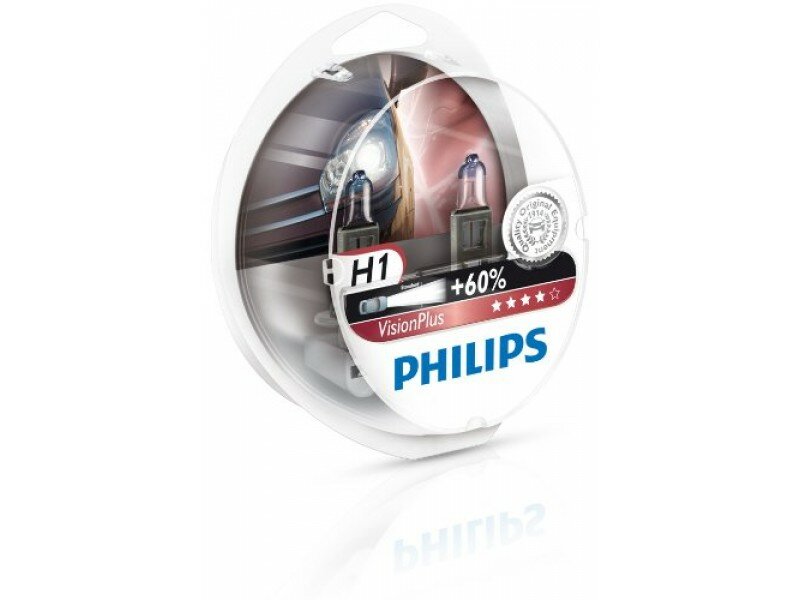 Лампа автомобильная галогенная Philips Vision Plus + 60% 12258VPS2 H1 55W P14,5s 3300K 2 шт.