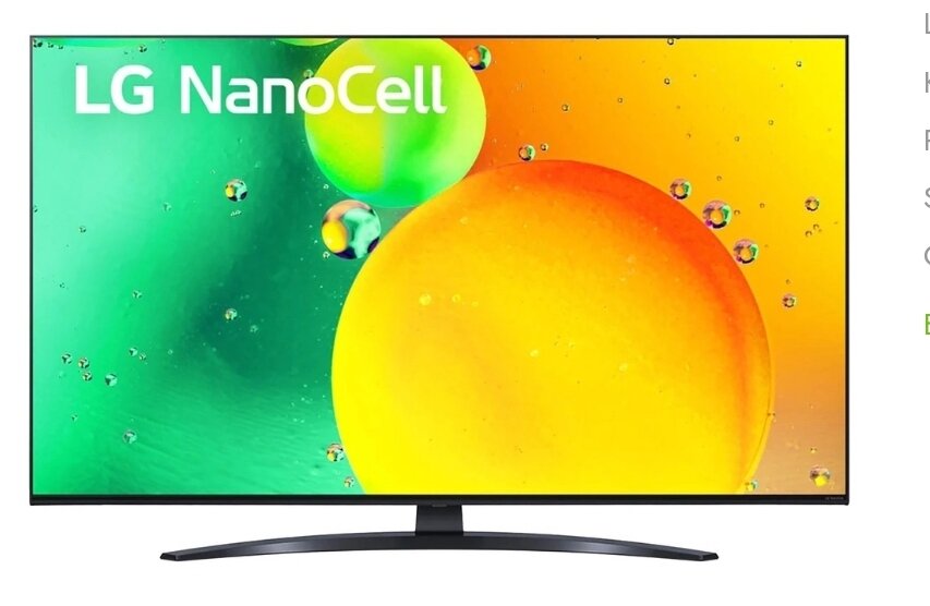 43" Телевизор LG 43NANO766QA 2022 NanoCell, HDR RU, черный