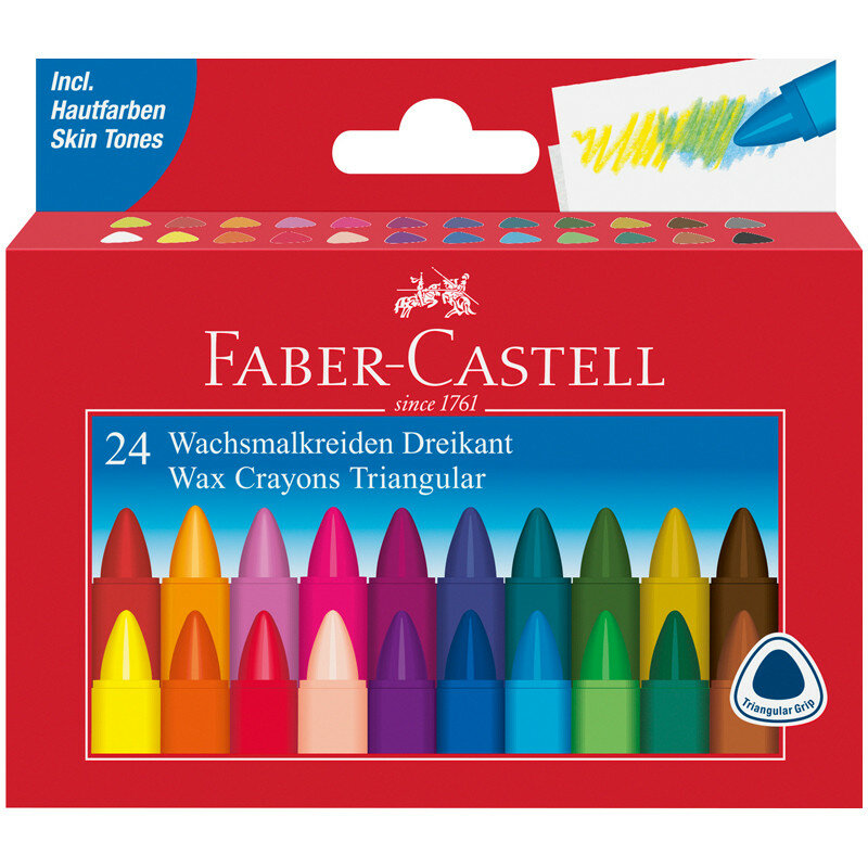 Мелки восковые Faber-Castell, 24цв., трехгранные, картонная упаковка, 286201