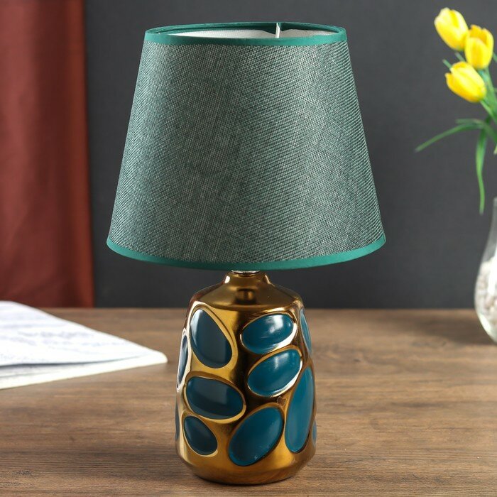 Классические RISALUX Лампа настольная керамика "Пузырьки" тёмно-зелёная с золотом Е14 40Вт 33х20х20 см