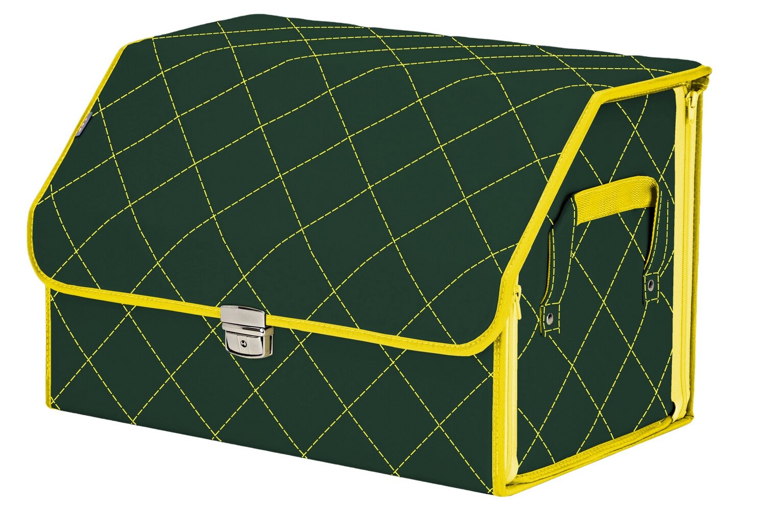 Органайзер-саквояж в багажник "Союз Премиум" (размер L). Цвет: зеленый с желтой прострочкой Ромб.