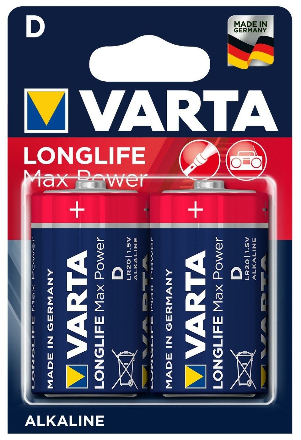 Varta LR20/D Longlife Max Power Alkaline BL2 , 2шт.