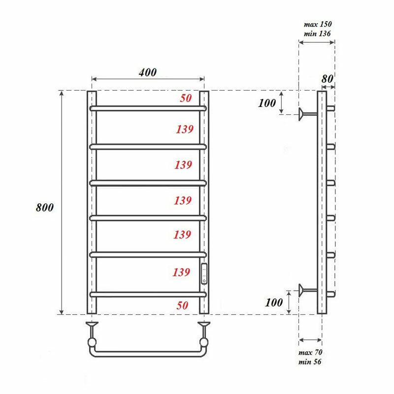 Полотенцесушитель электрический 400x800 POINT Ника (PN08848B П6) диммер справа, черный - фотография № 4