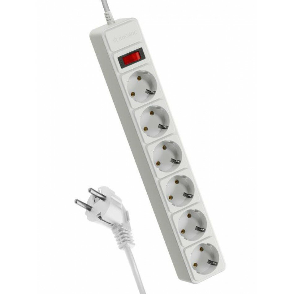 фото Удлинитель с сетевым фильтром 6х5м заземление 16А IP20 3.5кВт 3х1 с вилкой космос (1587975)