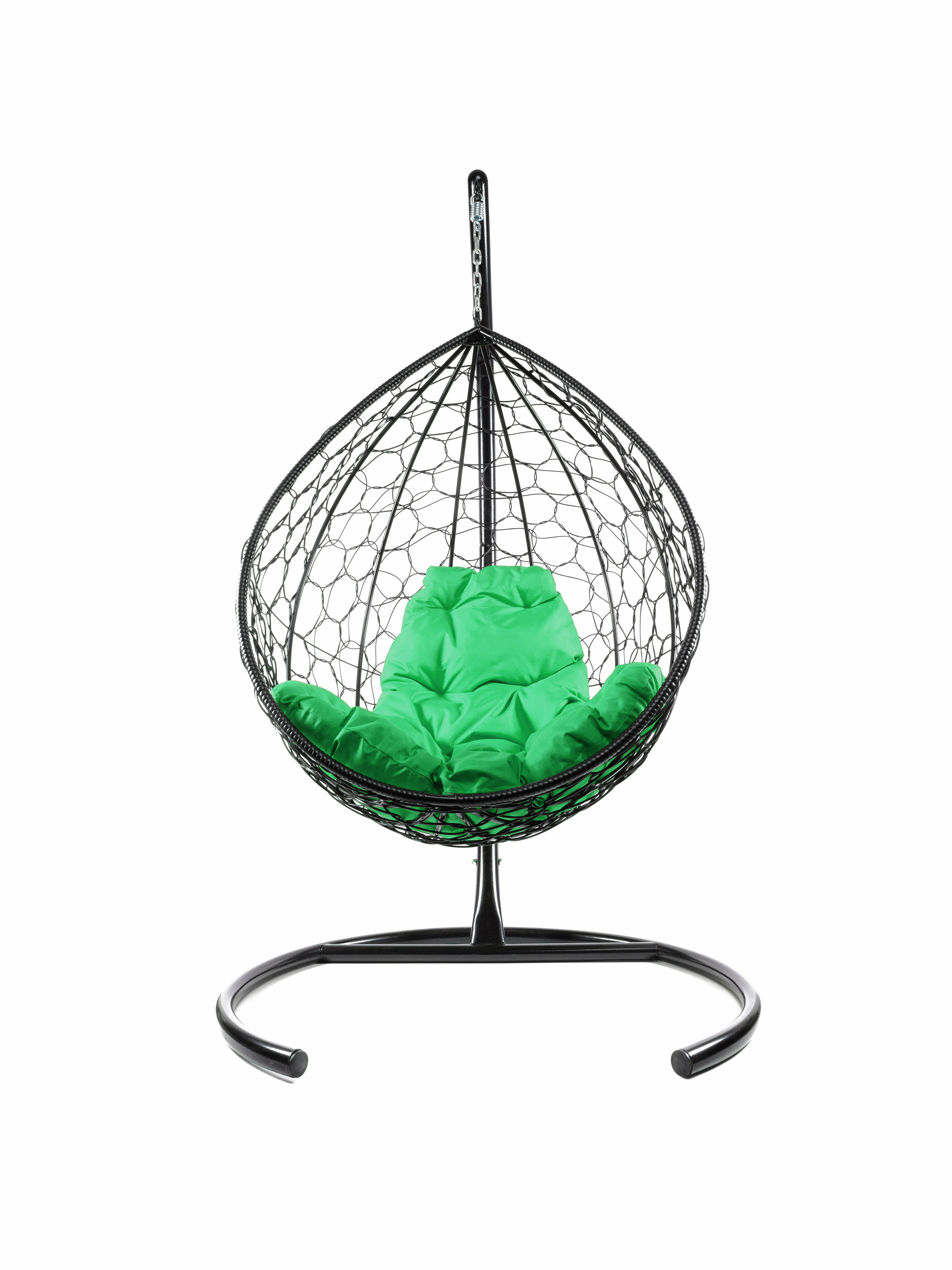 Подвесное кресло ротанг чёрное, зелёная подушка - фотография № 2