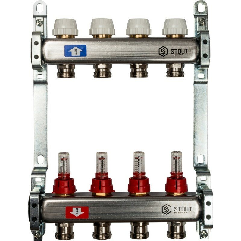 Коллекторная группа из нержавеющей стали с расходомерами на 4 выхода STOUT (SMS 0917 000004)