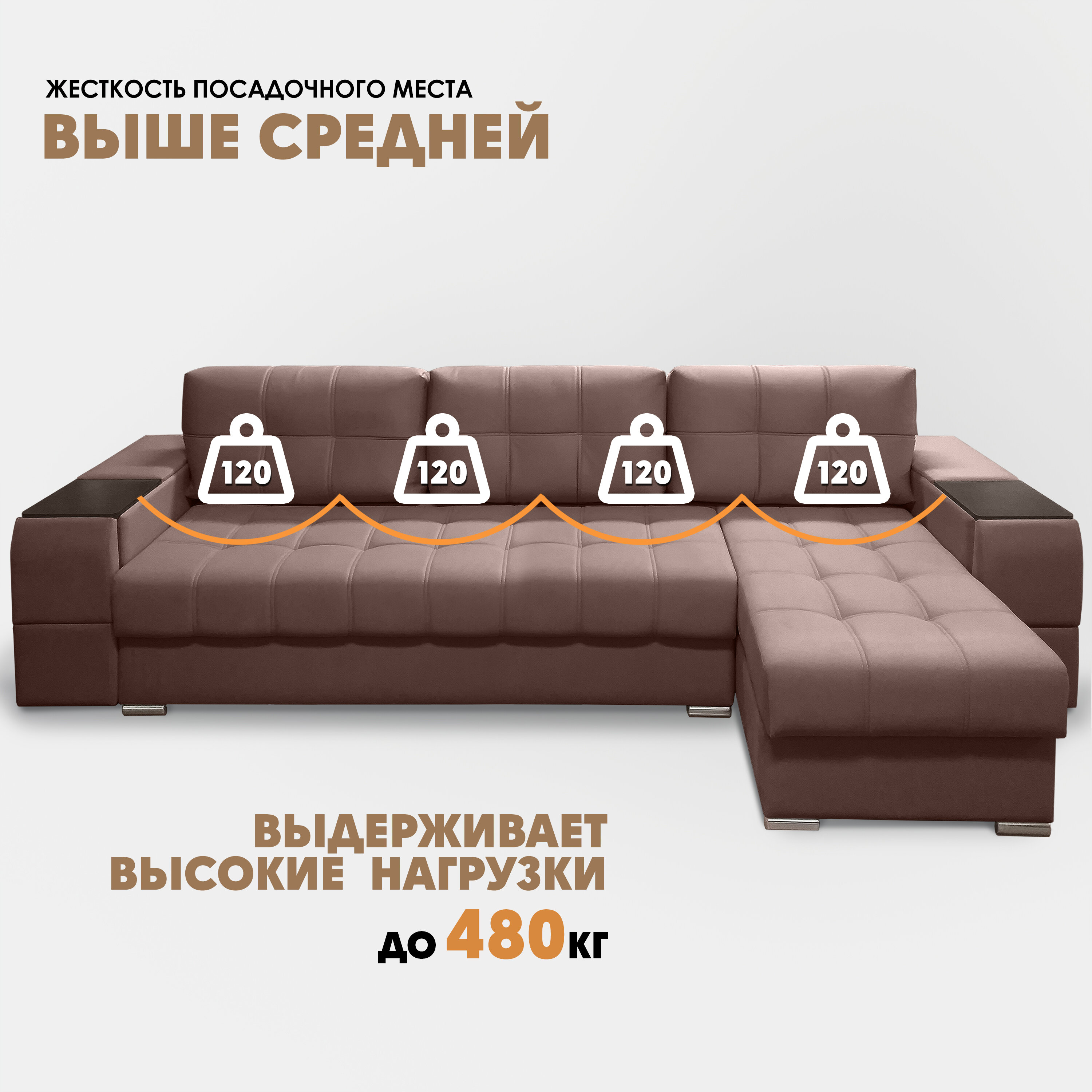 Угловой диван "Риф XL" (накладки Венге) Velutto 36, правый угол - фотография № 9