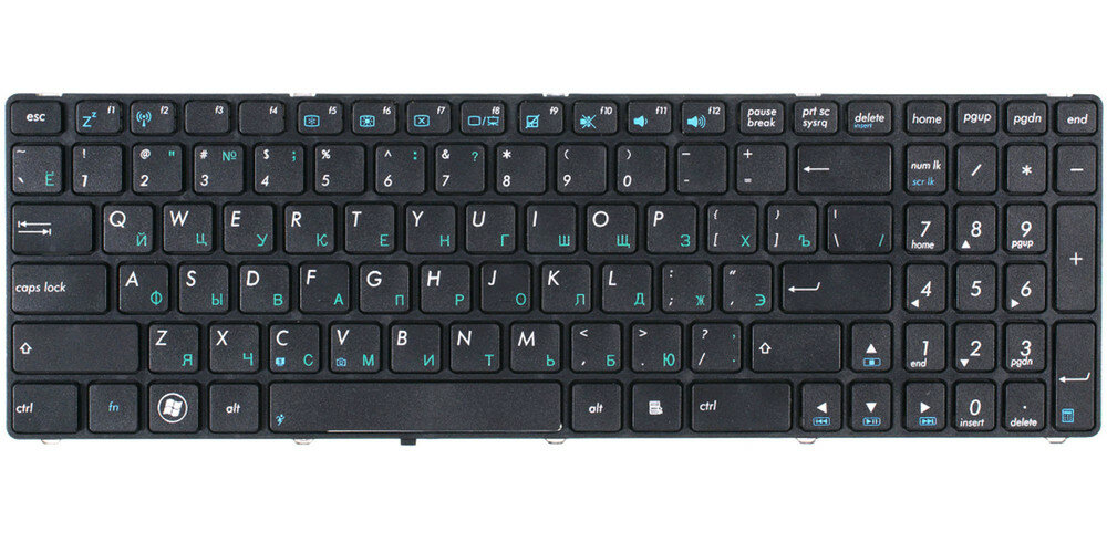 Клавиатура для Asus X54H, X55A, N53SV, K52F, K53SD, K53E, K53SV, X75VC, K52, X54C, N53, X55VD, X75A черная с черной рамкой