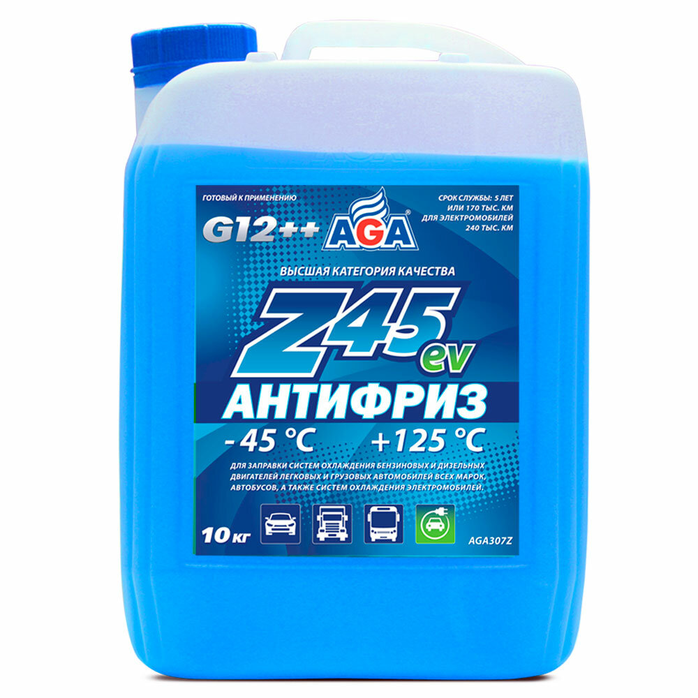 Антифриз AGA Z45, готовый к применению, синий, -45С, 10 кг, G-12++ AGA307Z