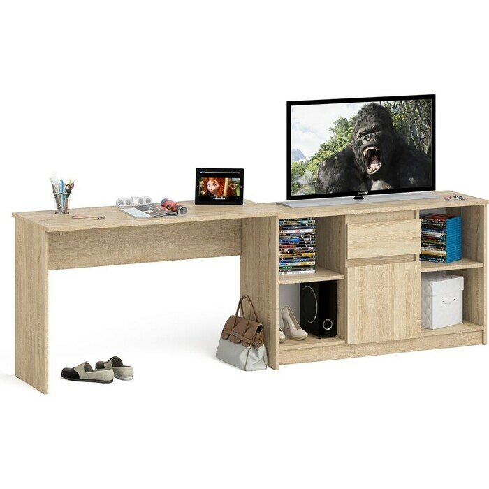 фото Комплект СВК Мори Стол письменный МСП1200.1 + Тумба МТВ1204.1, цвет дуб сонома