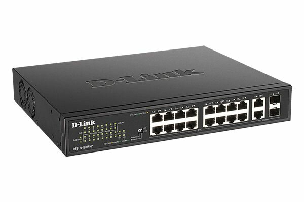 Коммутатор D-Link DES-1018MPV2 16x100Mb 16PoE неуправляемый