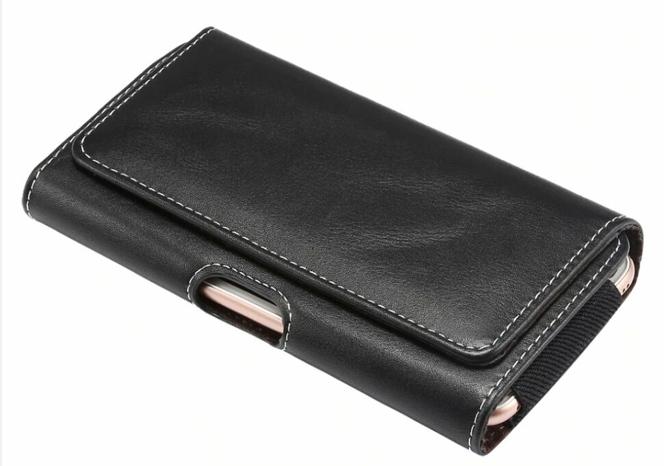 фото Кожаный чехол кобура на ремень для смартфонов до 6,9'' (Black)